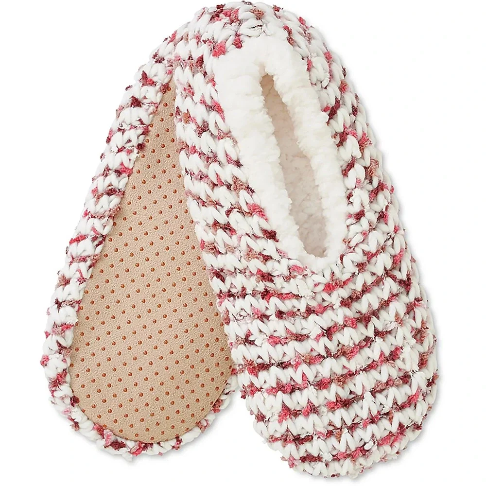 Magellan Outdoors Women's Crochet Lodge Slippers ALOE Infused Red Cream NWT